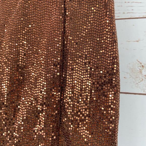 Windsor S Bronze Brown Sequin High Rise Slit Shiny Glittery Mini Skirt - Picture 6 of 9